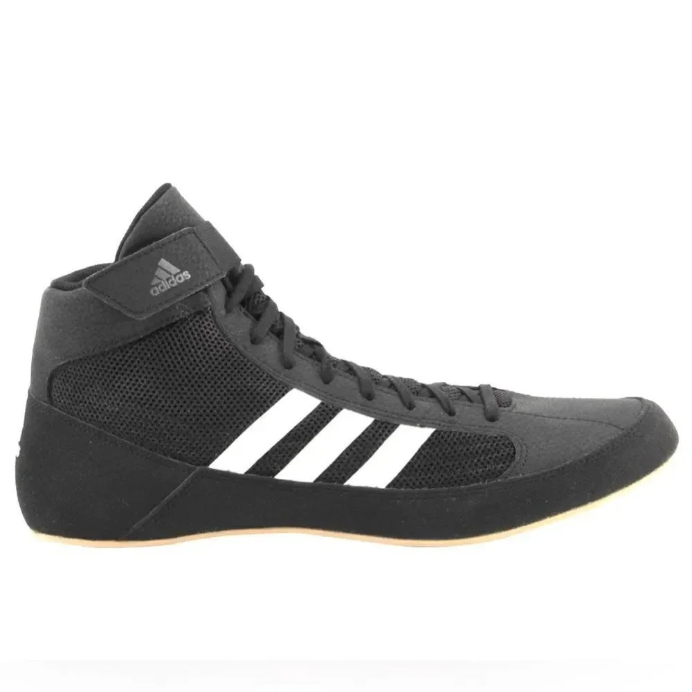 Adidas HVC 2 Men's Wrestling Shoes AQ3325 Black & White w/ Tan Bottoms. Sz 11.5